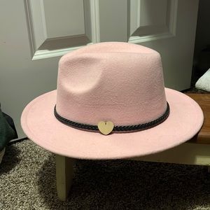 Pink felt fedora hat, boutique bought.